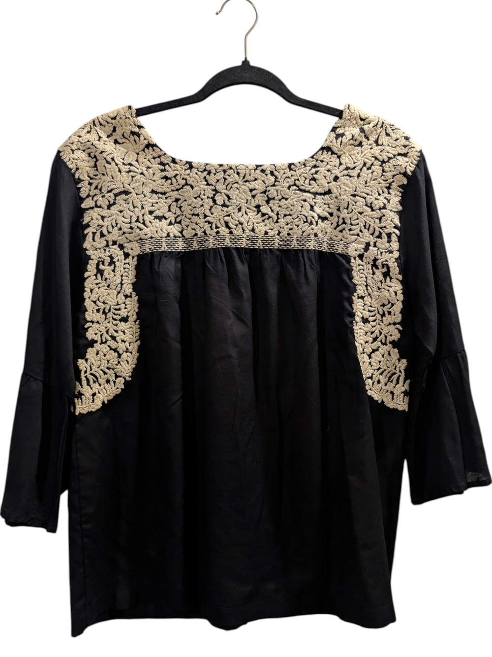 j. Marie The Amanda Black/Cream Embroidered Bell-Sleeve Peasant Blouse - Picture 5 of 11